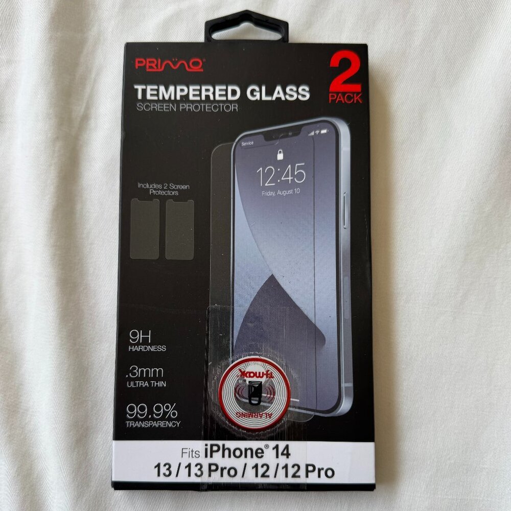 NWT Primo Apple iPhone 14 Tempered Glass Screen Protector, Ultra Thin, Pack of 2